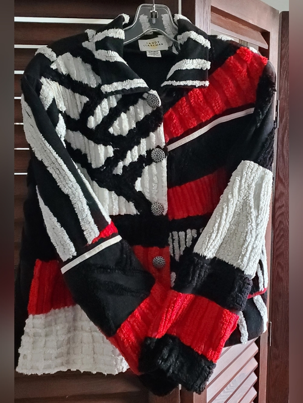 Sandy Starkman Boutique Women's Red, Black & White Textured Jacket Large